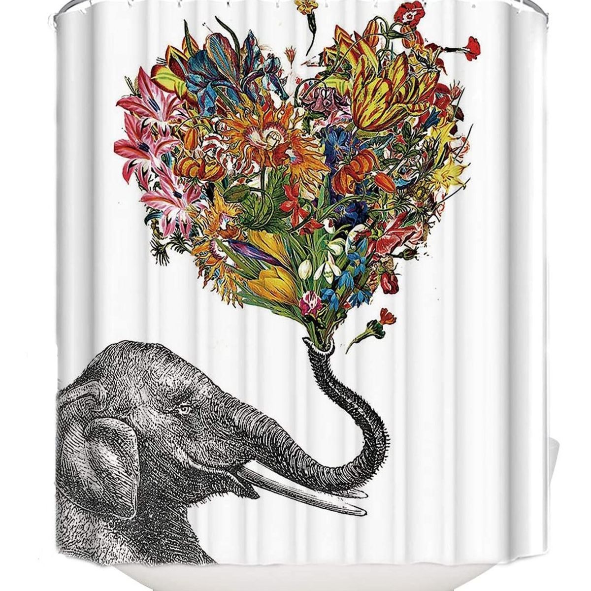 GENERICO - Cortina Baño Impermeable Elefante Corazón más 12 Ganchos de regalo