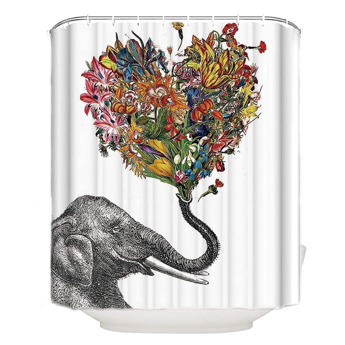 GENERICO - Cortina Baño Impermeable Elefante Corazón más 12 Ganchos de regalo