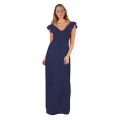 MARIA PASKARO - Vestido Largo Marken Azul Marino Lycra Vuelo Grande