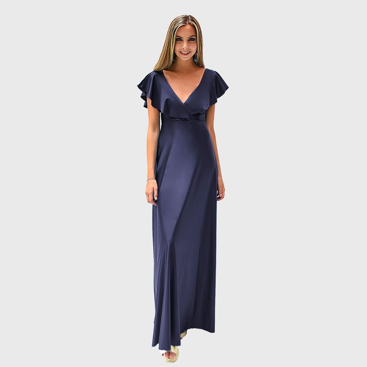 MARIA PASKARO - Vestido Largo Marken Azul Marino Lycra Vuelo Grande Maria Paskaro MARIA PASKARO