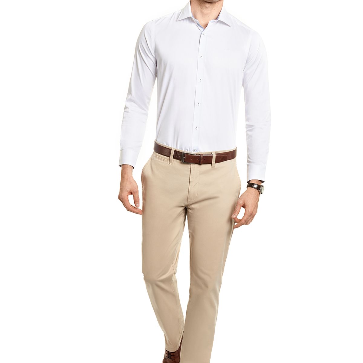 FEROUCH - Pantalón Twill Sin Pliegues L/33 Beige Ferouch