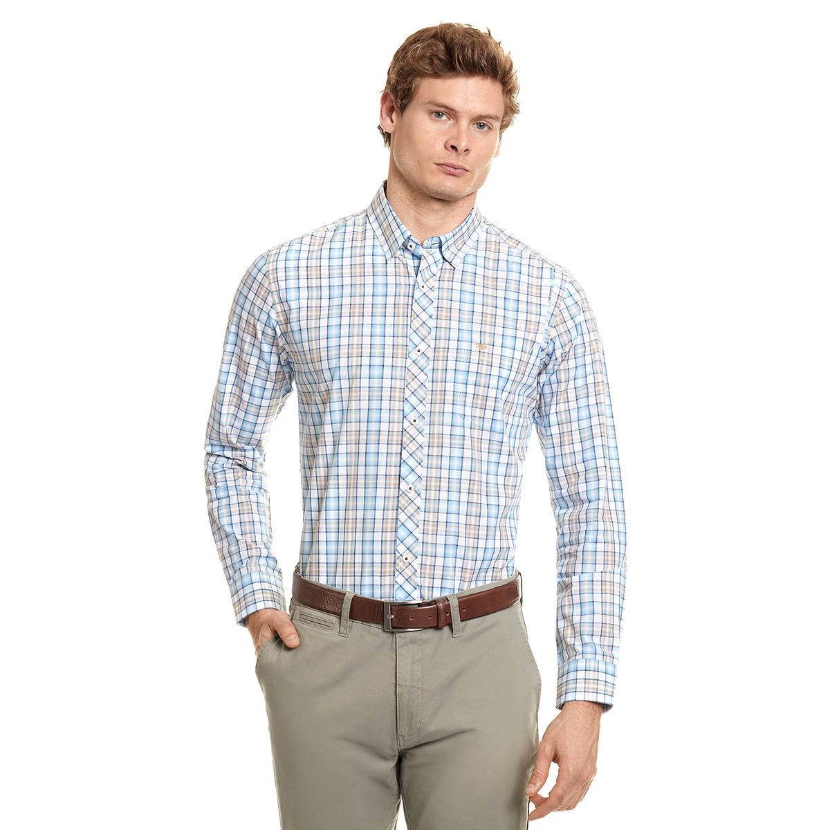 FEROUCH - Camisa Checkered Fontana Celeste Ferouch