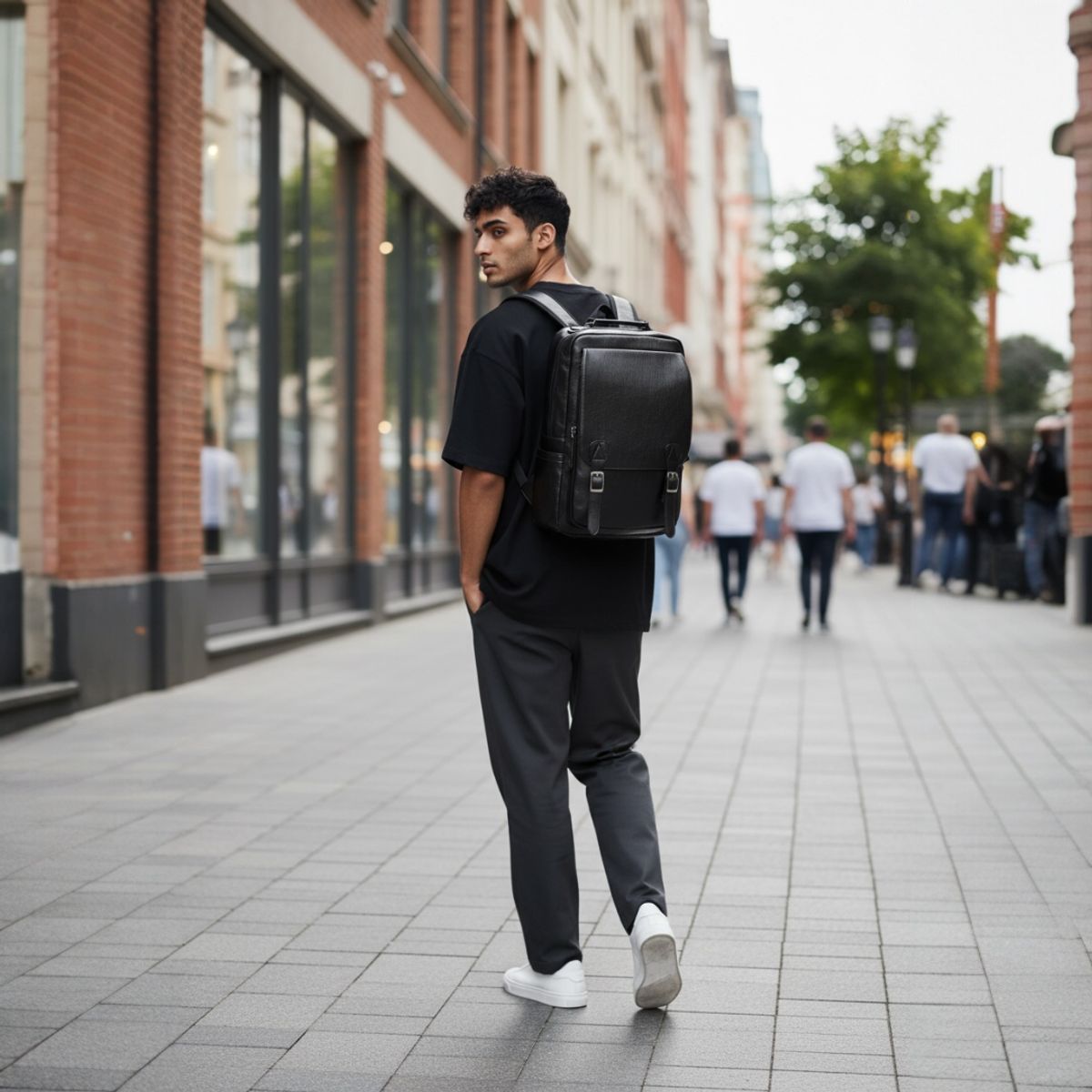 MV MOVAC - Mochila Hombre Cuero PU Porta Notebook Impermeable 17 Lt Gran Capacidad