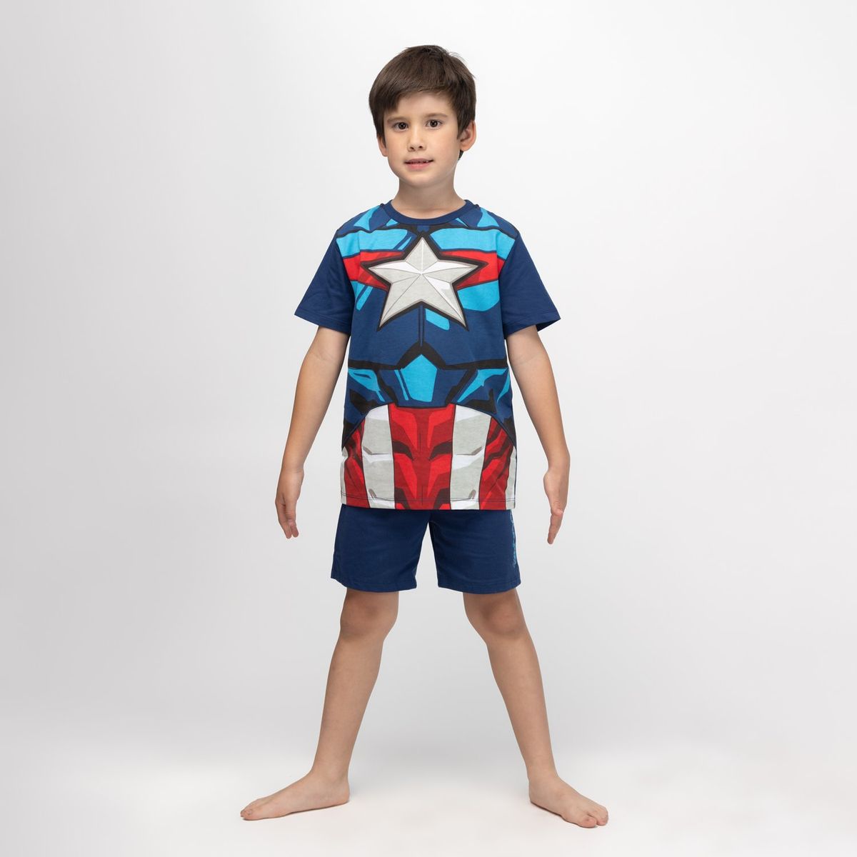 MARVEL - Pijama Disfraz Niño Capitan America Uniforme Azul Marvel
