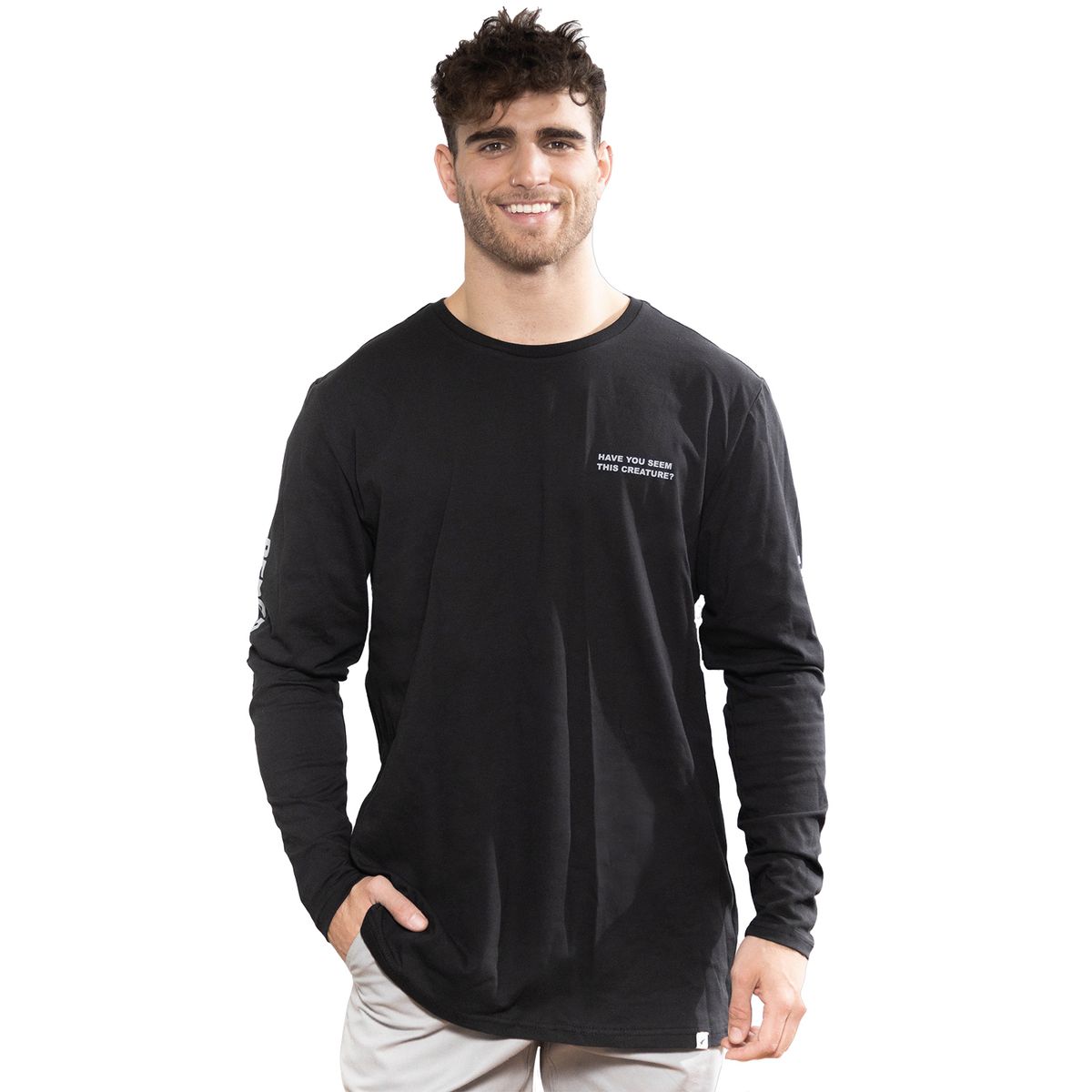 FALCONE - Polera Orgánica Lake Creature Manga Larga Negro Hombre Falcone
