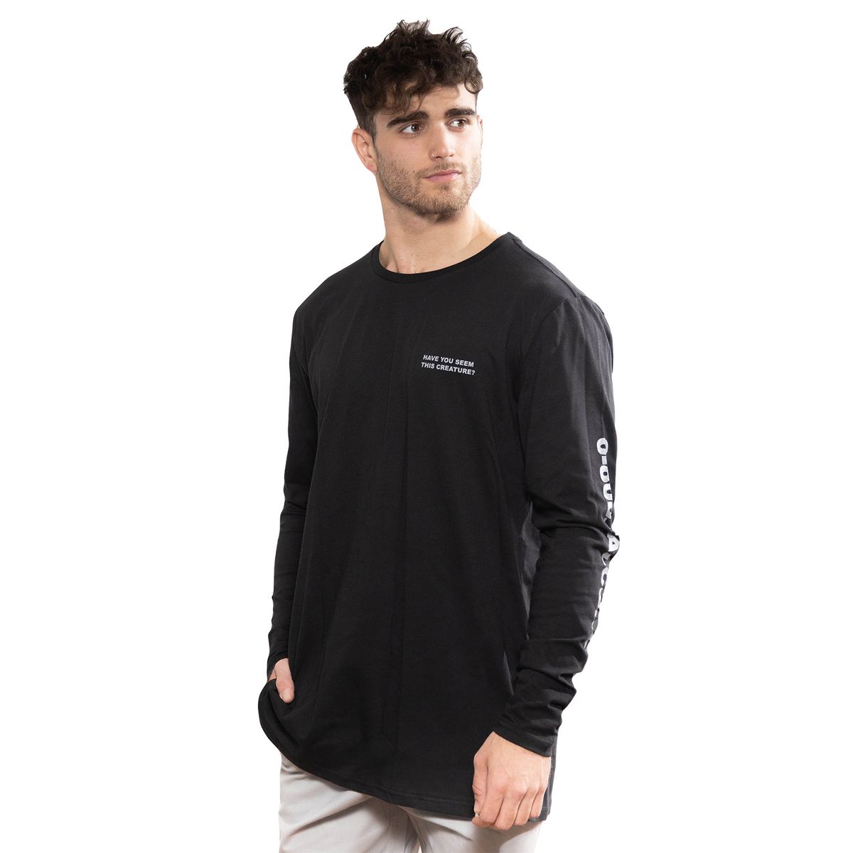 FALCONE - Polera Orgánica Lake Creature Manga Larga Negro Hombre Falcone
