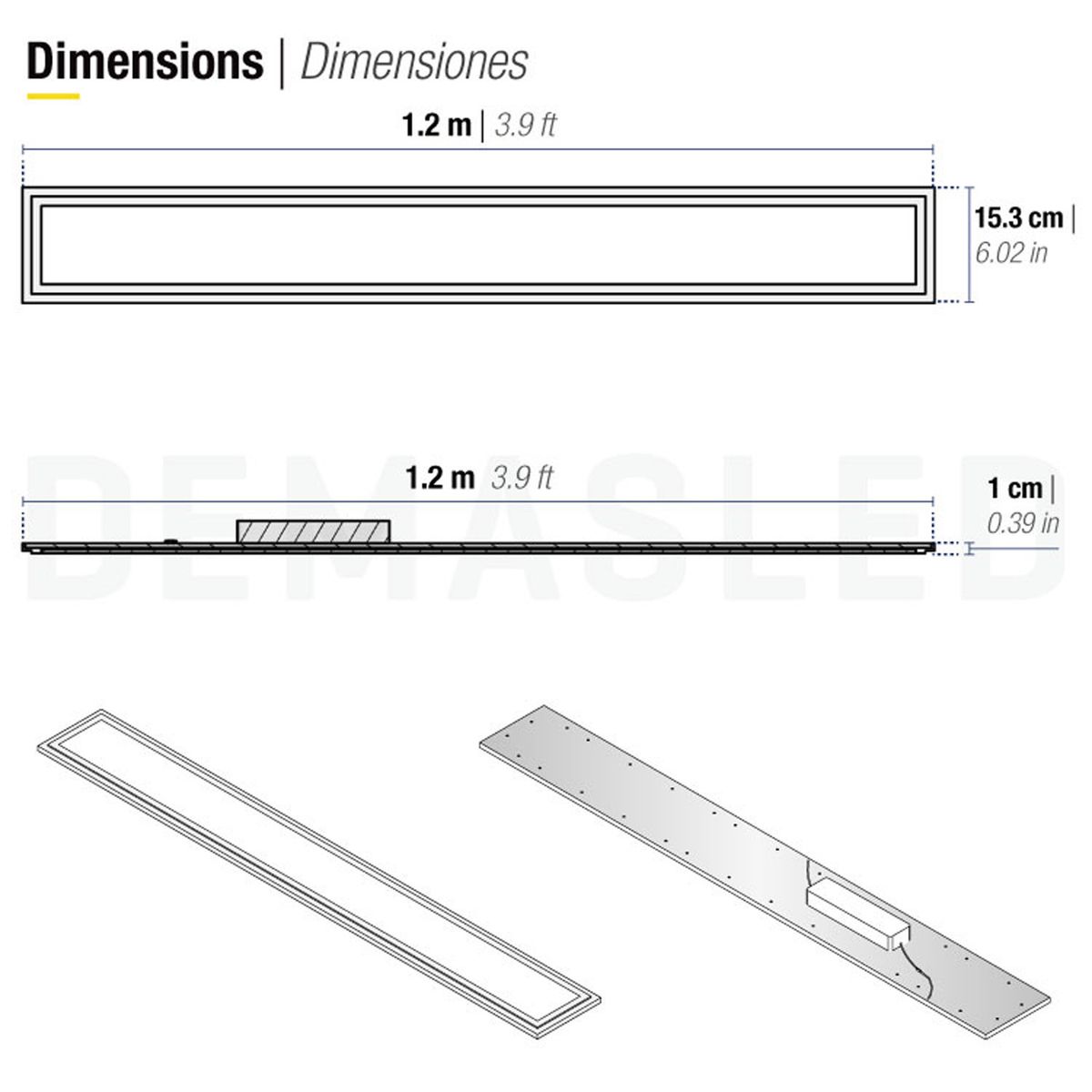 DEMASLED - Foco LED rectangular Embutido Cielo Americano 120x15cm 25W Luz Neutra
