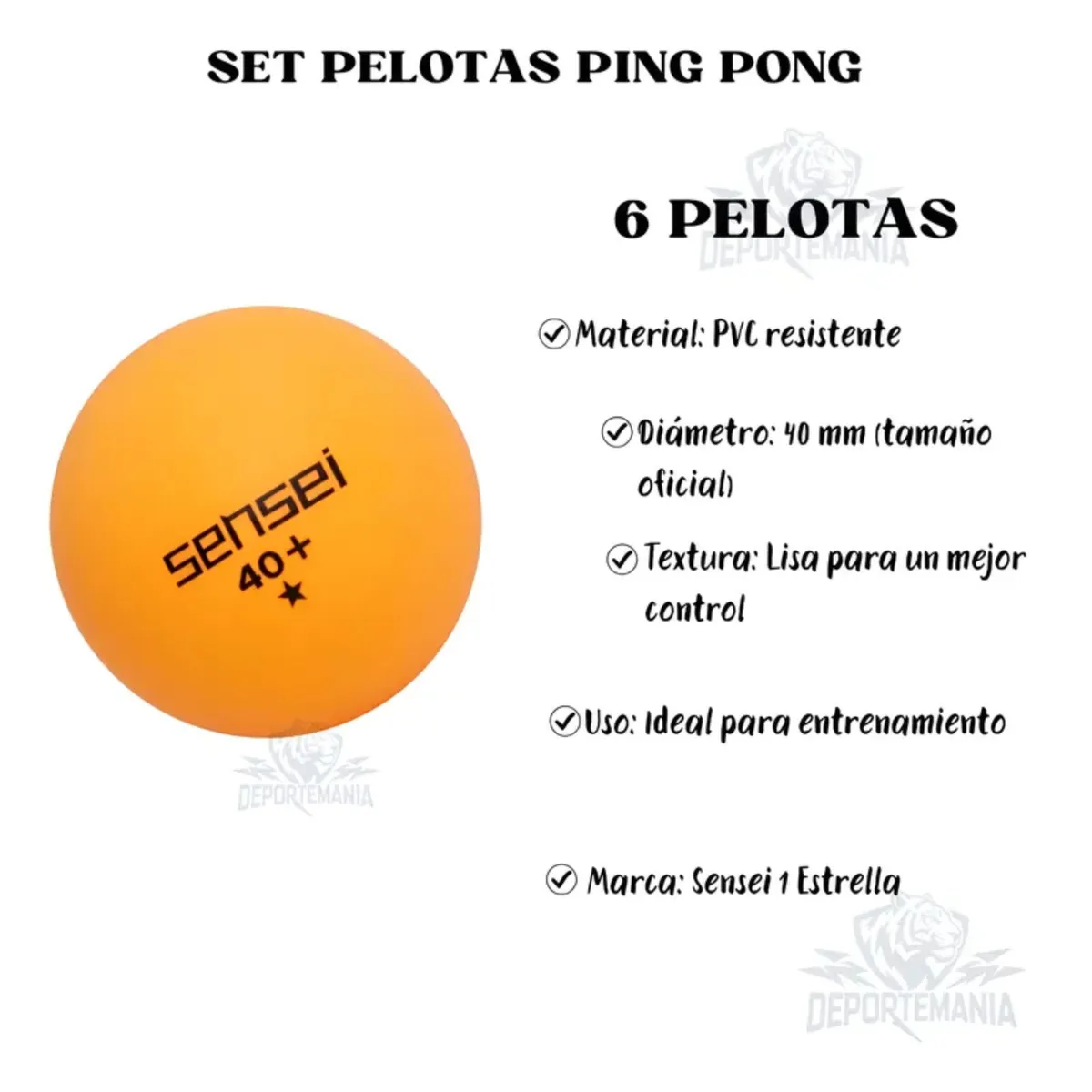 SENSEI - Set 6 Pelotas Ping Pong 1 Estrellas Sensei® - Tenis De Mesa