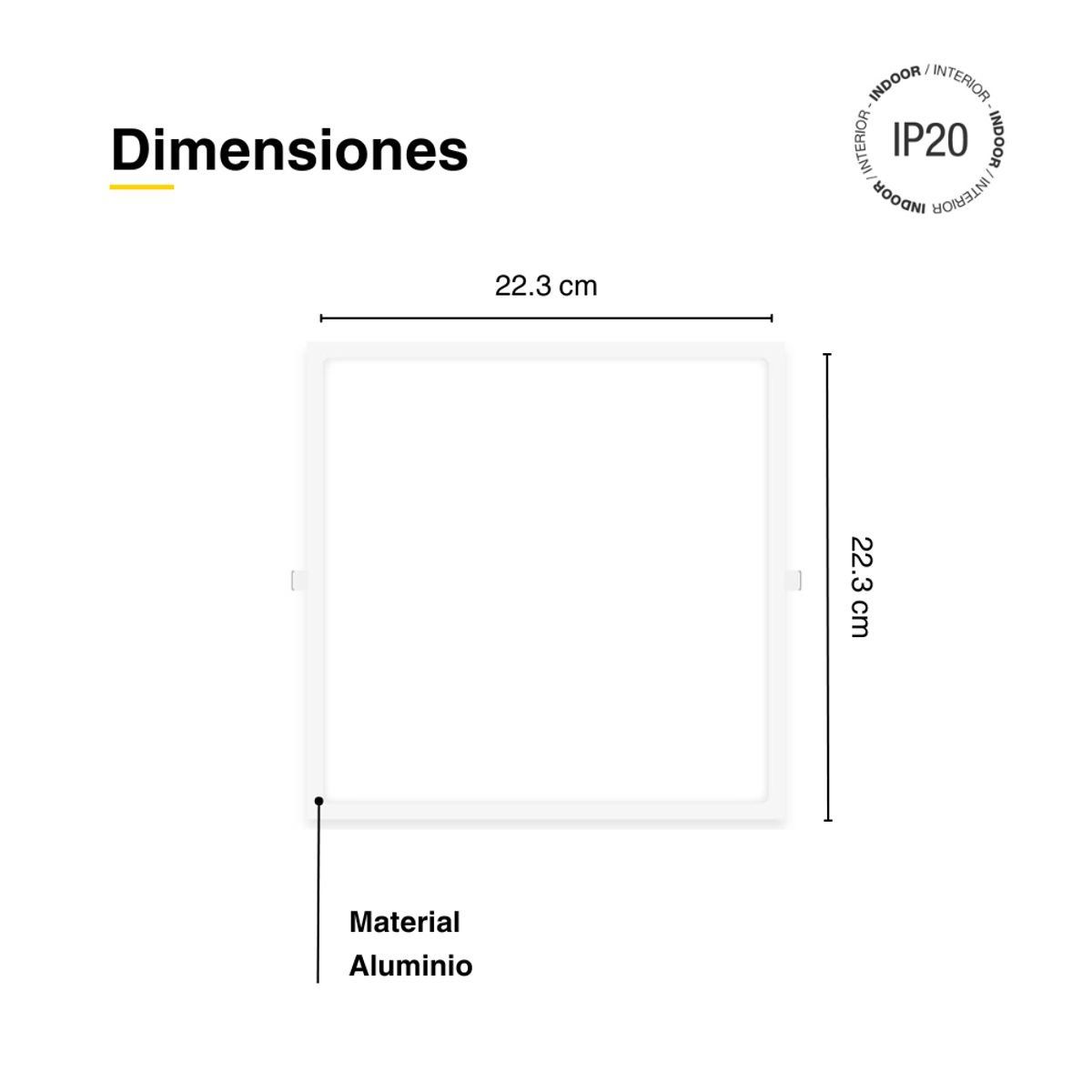 DEMASLED - Foco LED cuadrado blanco Embutido 22x22cm 18W Blanco Cálido