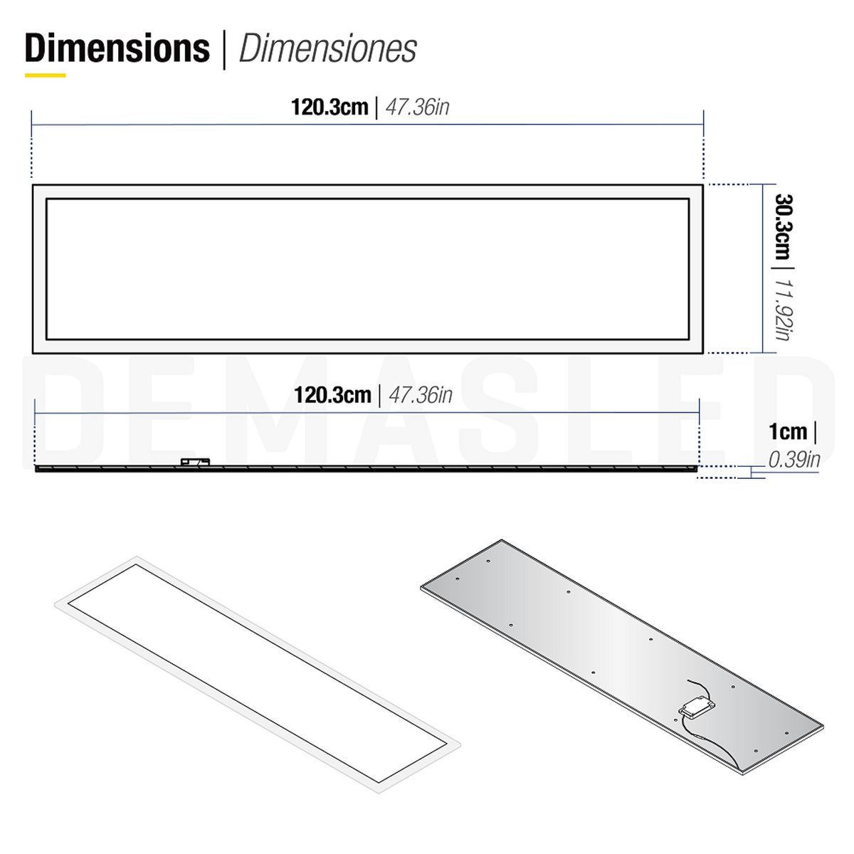 DEMASLED - Panel LED rectangular Embutido Americano 120x30cm 40W Blanco Neutro