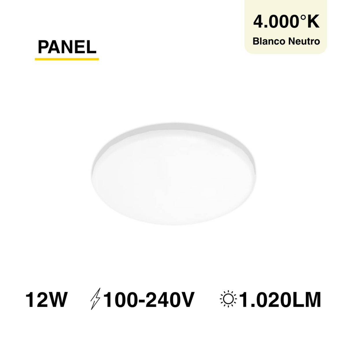 DEMASLED - Panel LED redondo Embutido de 12cm 12W Blanco Neutro