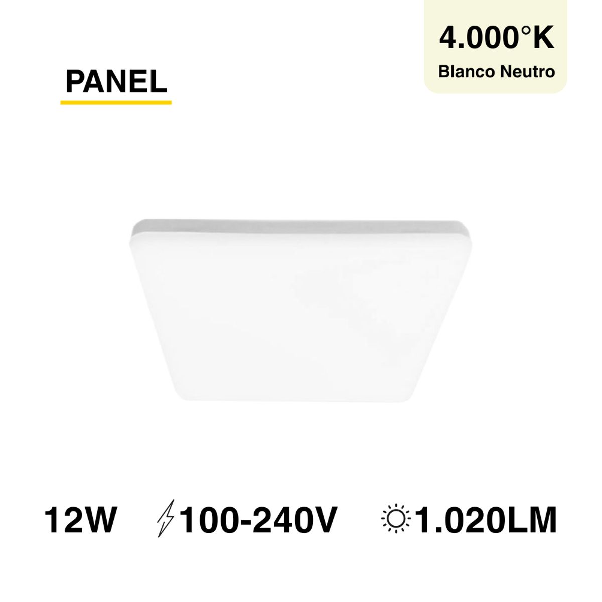 DEMASLED - Panel LED cuadrado Embutido 12x12cm 12W Blanco Neutro