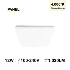 DEMASLED - Panel LED cuadrado Embutido 12x12cm 12W Blanco Neutro