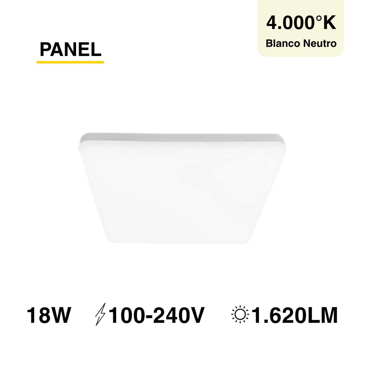 DEMASLED - Panel LED cuadrado Embutido 17x17cm 18W Blanco Neutro