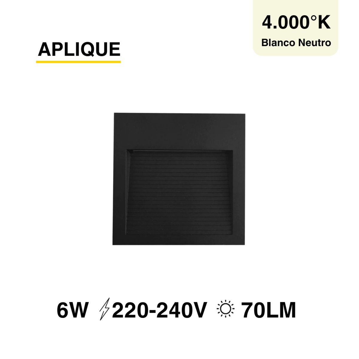 Aplique Exterior Pared Aluminio Foco Led 6w Cuadrado 12x12cm 220-240V, marca DEMASLED - Foto Principal