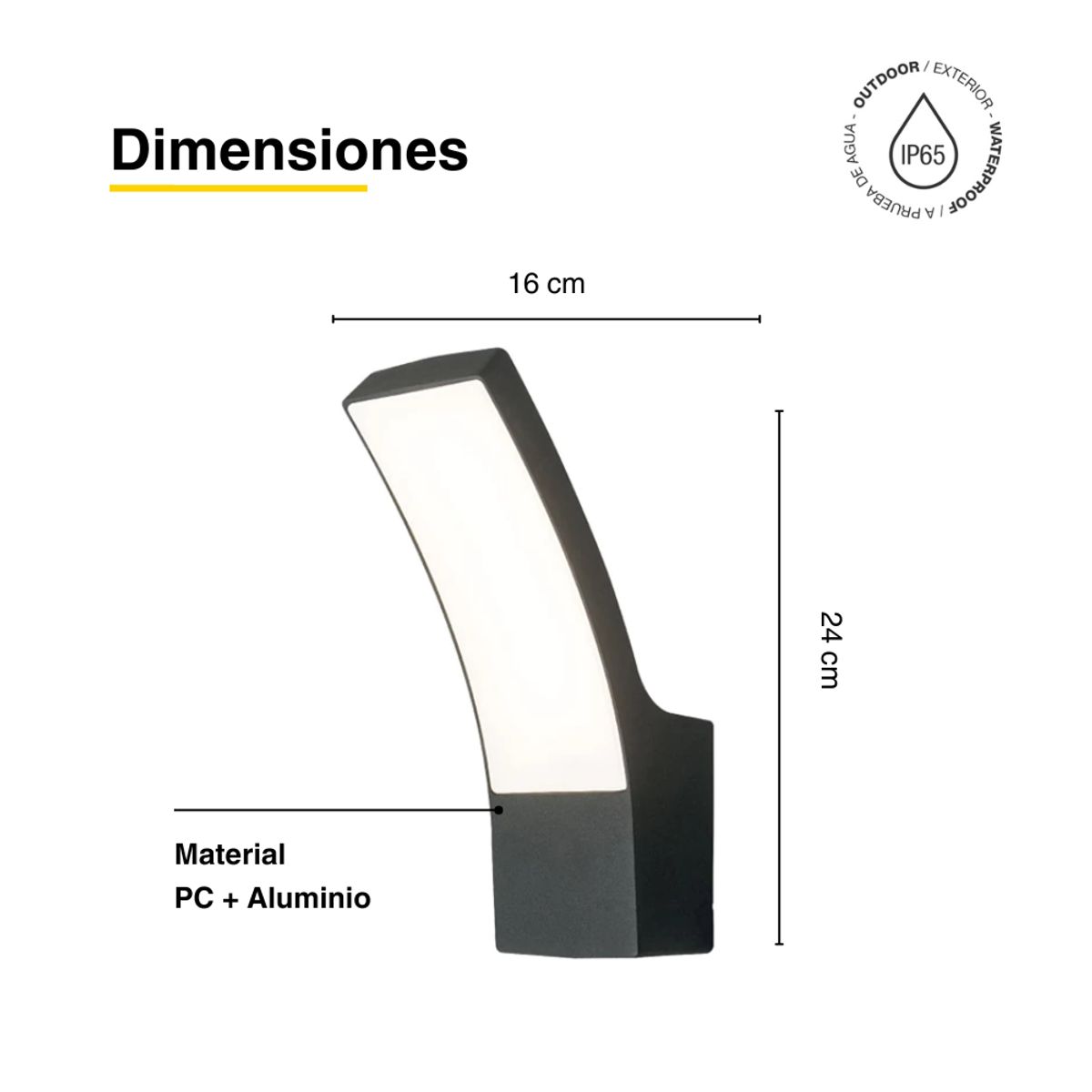 DEMASLED - Aplique Exterior Curvo Led Pared 11w Blanco Neutro 220v Ip65