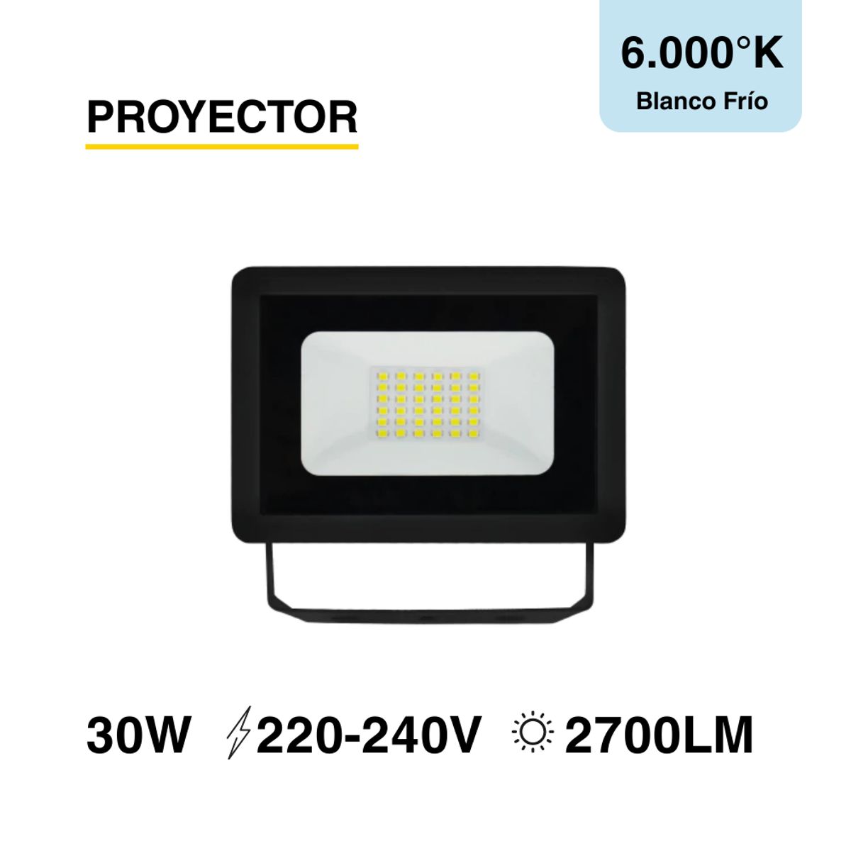 DEMASLED - Foco LED Exterior Proyector de área SEC IP65 30W Blanco Frío 220V