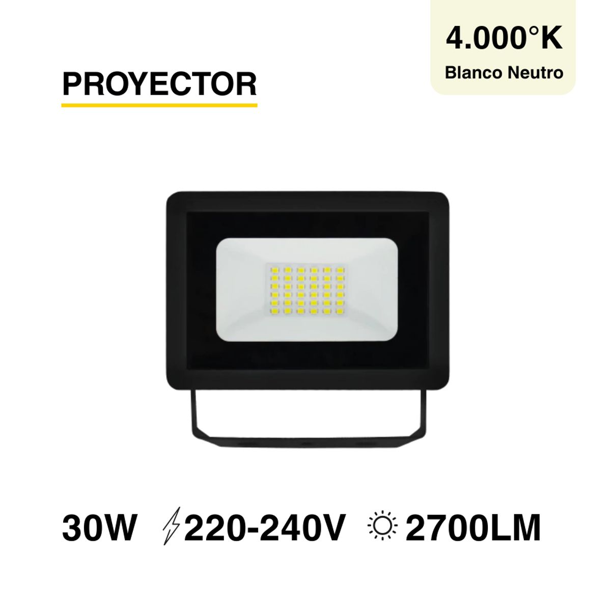 DEMASLED - Foco LED Exterior Proyector de área SEC IP65 30W Blanco Neutro 220V
