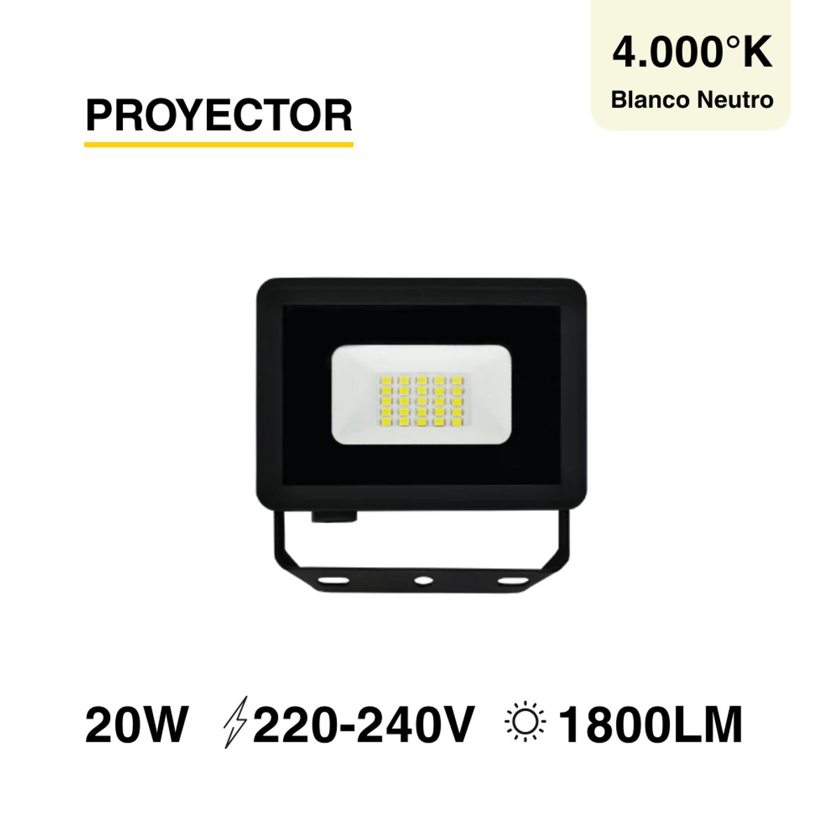 DEMASLED - Foco LED Exterior Proyector de área SEC IP65 20W Blanco Neutro 220V