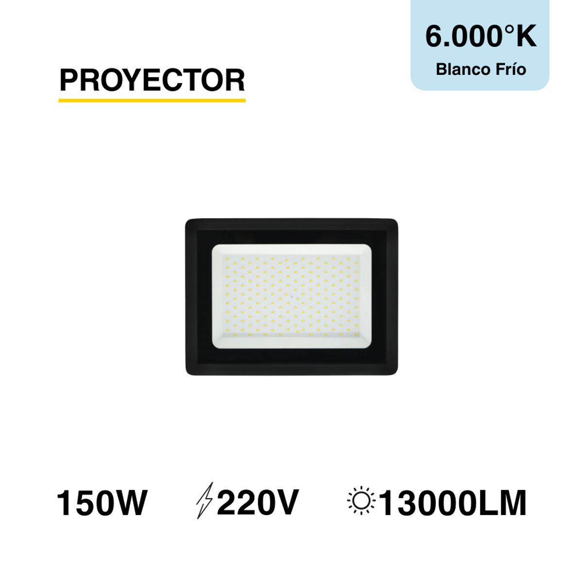 Foco LED Exterior Proyector de área SEC IP65 150W Blanco Frío 220V, marca DEMASLED - Foto 2