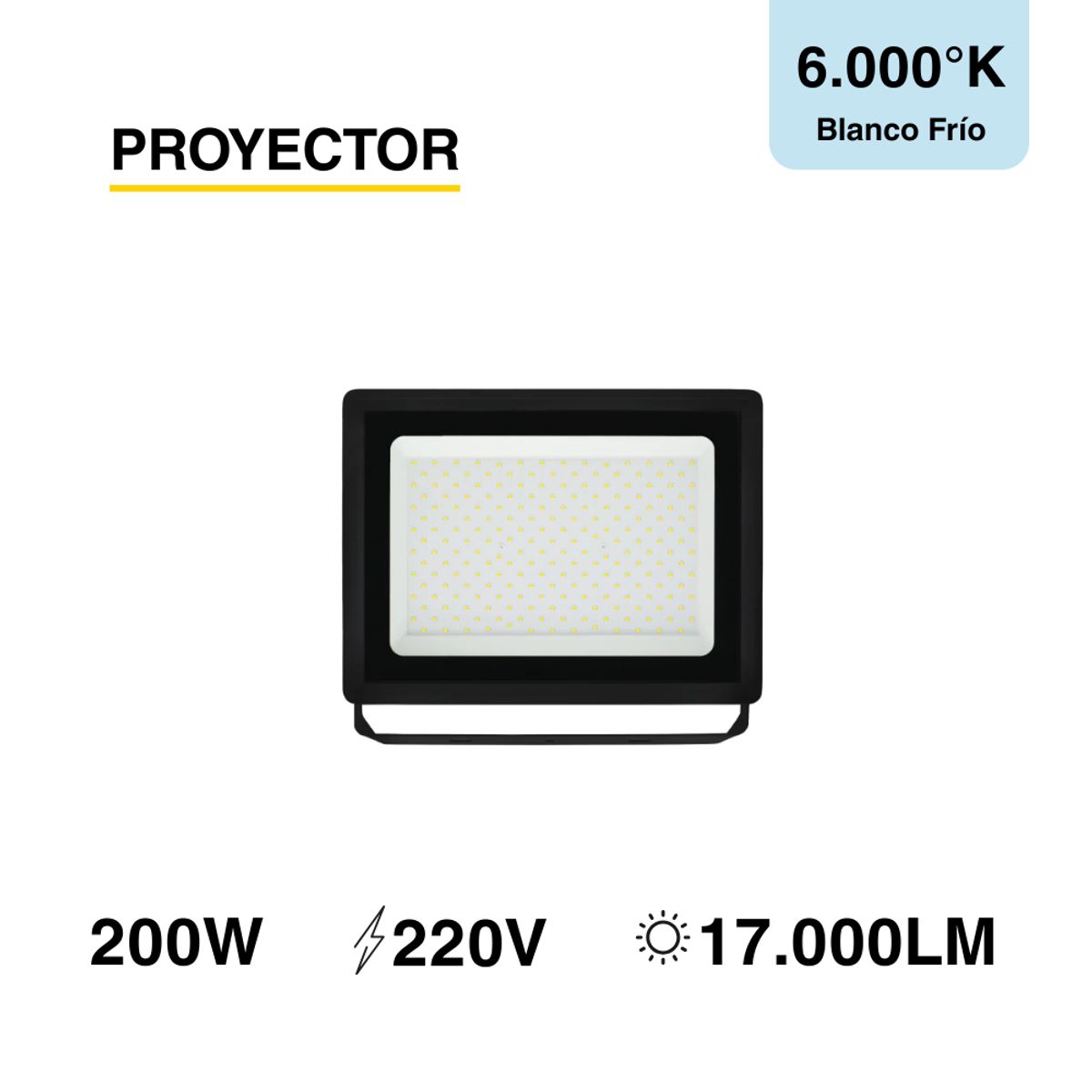 DEMASLED - Foco LED Exterior Proyector de área SEC IP65 200W Blanco Frío 220V
