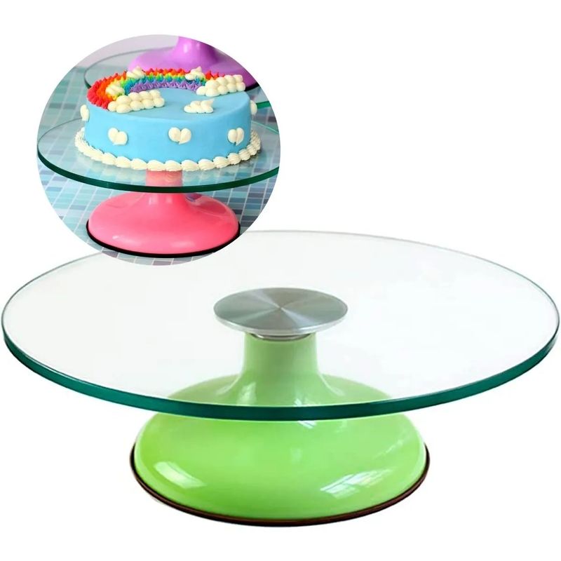 GENERICO - Base Giratoria Tortas Plato Giratorio Base Vidrio Verde 30cm