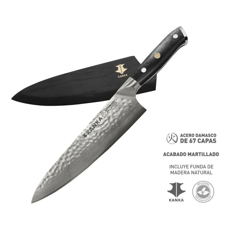 KANKA - Cuchillo Acero Damasco Kanka Martillado 8 Pulgadas Damascus