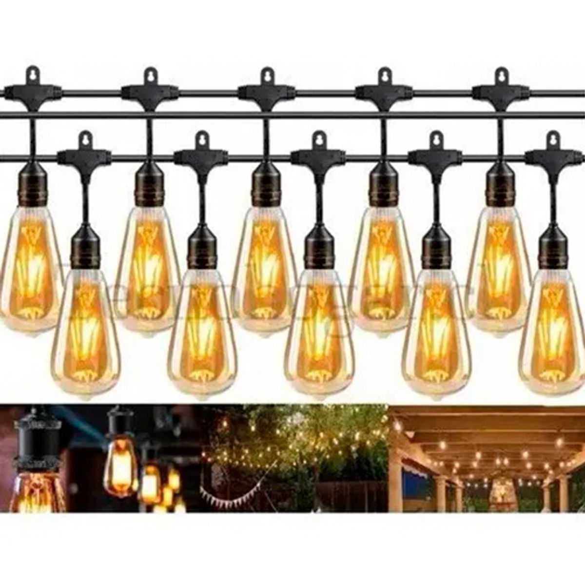 GENERICO - Guirnalda Terraza Soquete Patio Ampolletas Incluidas Calidas