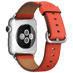 GENERICO - Correa Banda Cuero Iwatch Applewatch Naranja 42-44-45MM