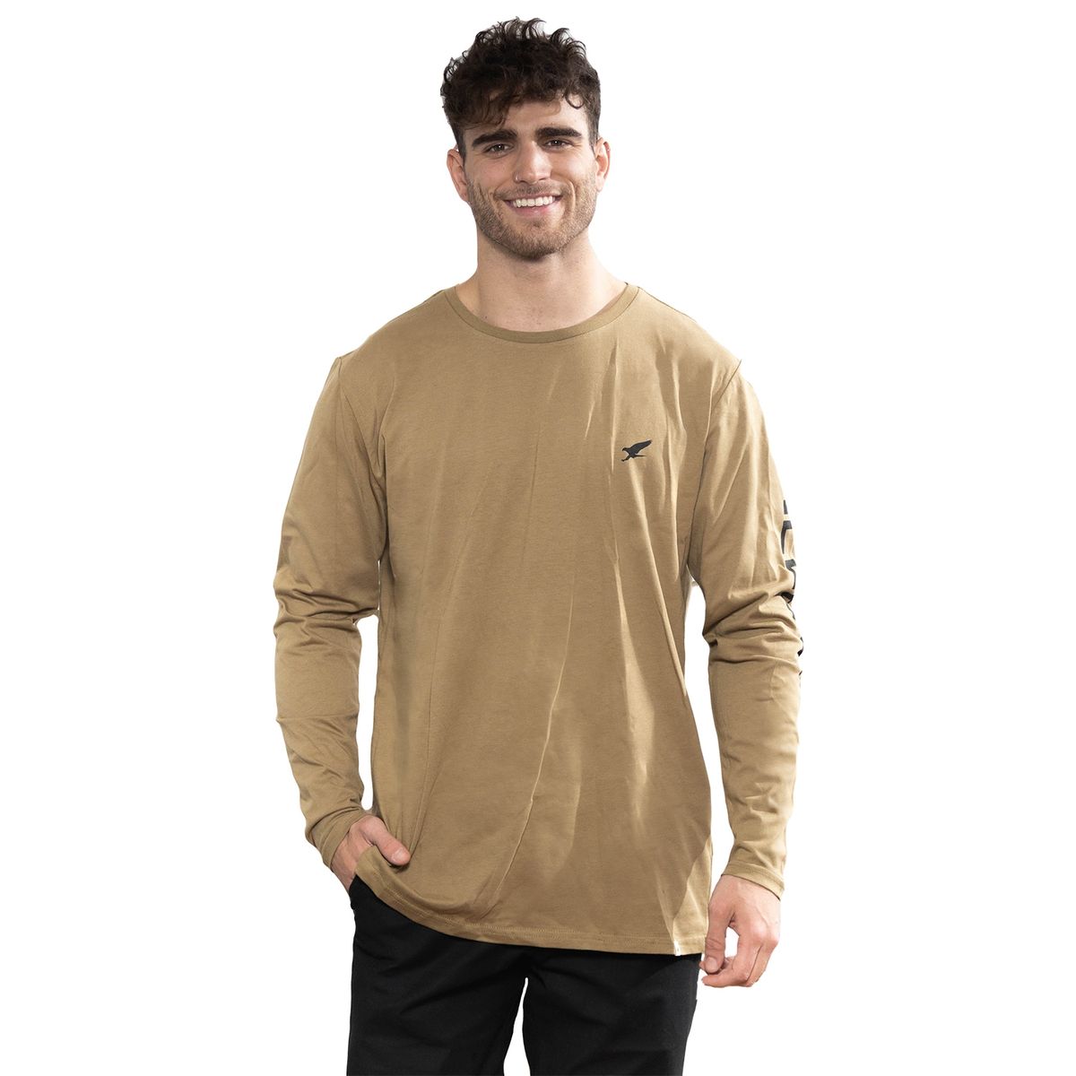 FALCONE - Polera Orgánica Manga Larga Vertical Logo Verde Hombre Falcone