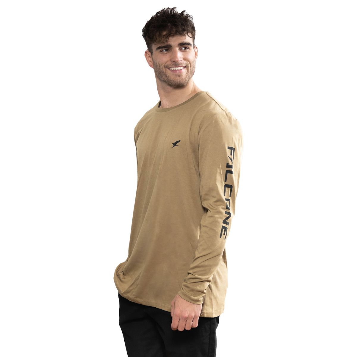 FALCONE - Polera Orgánica Manga Larga Vertical Logo Verde Hombre Falcone