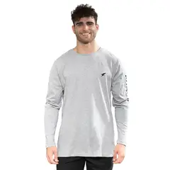 FALCONE - Polera Orgánica Manga Larga Vertical Logo Gris Melange Hombre