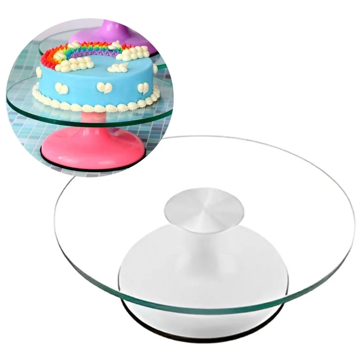 GENERICO - Base Giratoria Tortas Plato Giratorio Base Vidrio Blanco 30cm