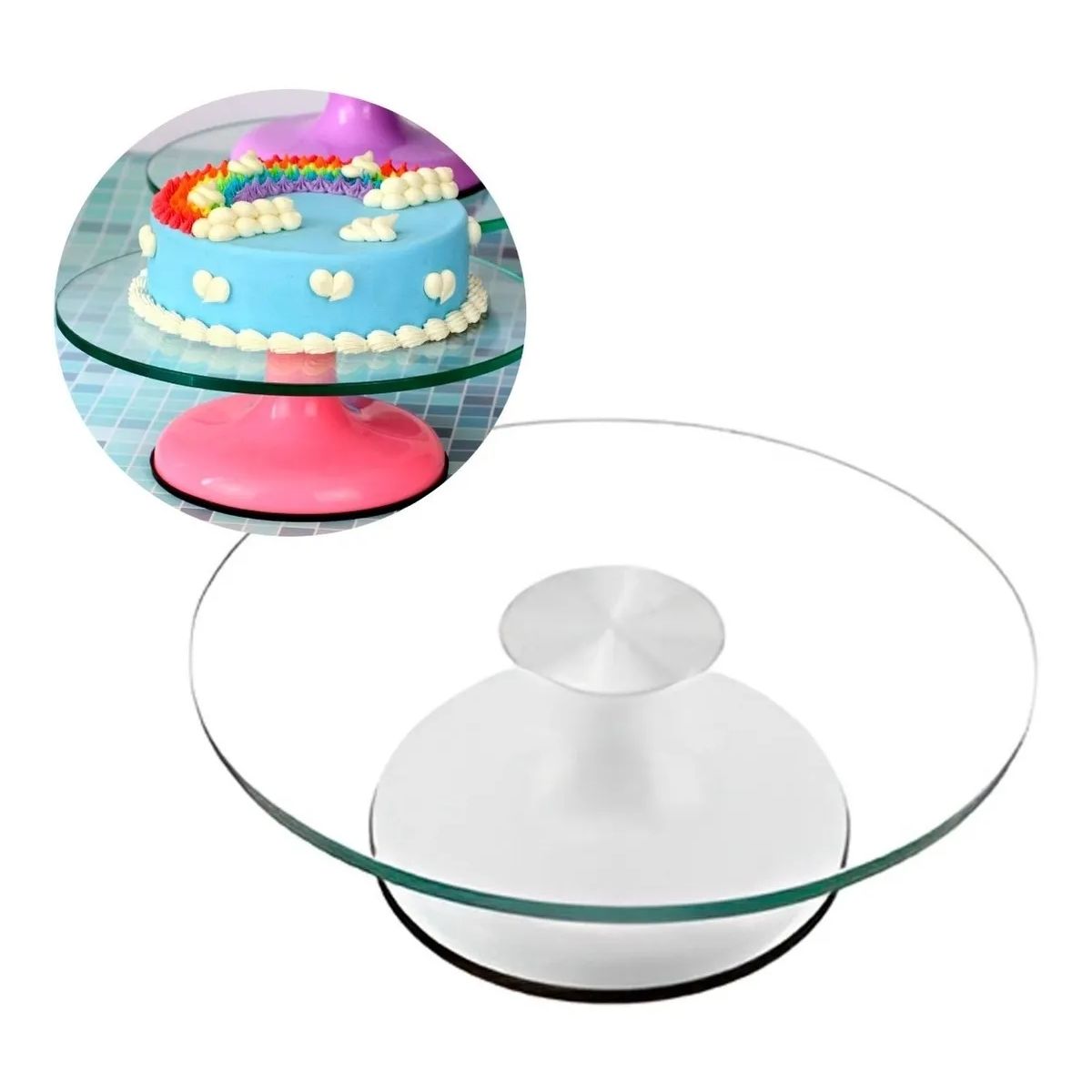GENERICO - Base Giratoria Tortas Plato Giratorio Base Vidrio Blanco 30cm