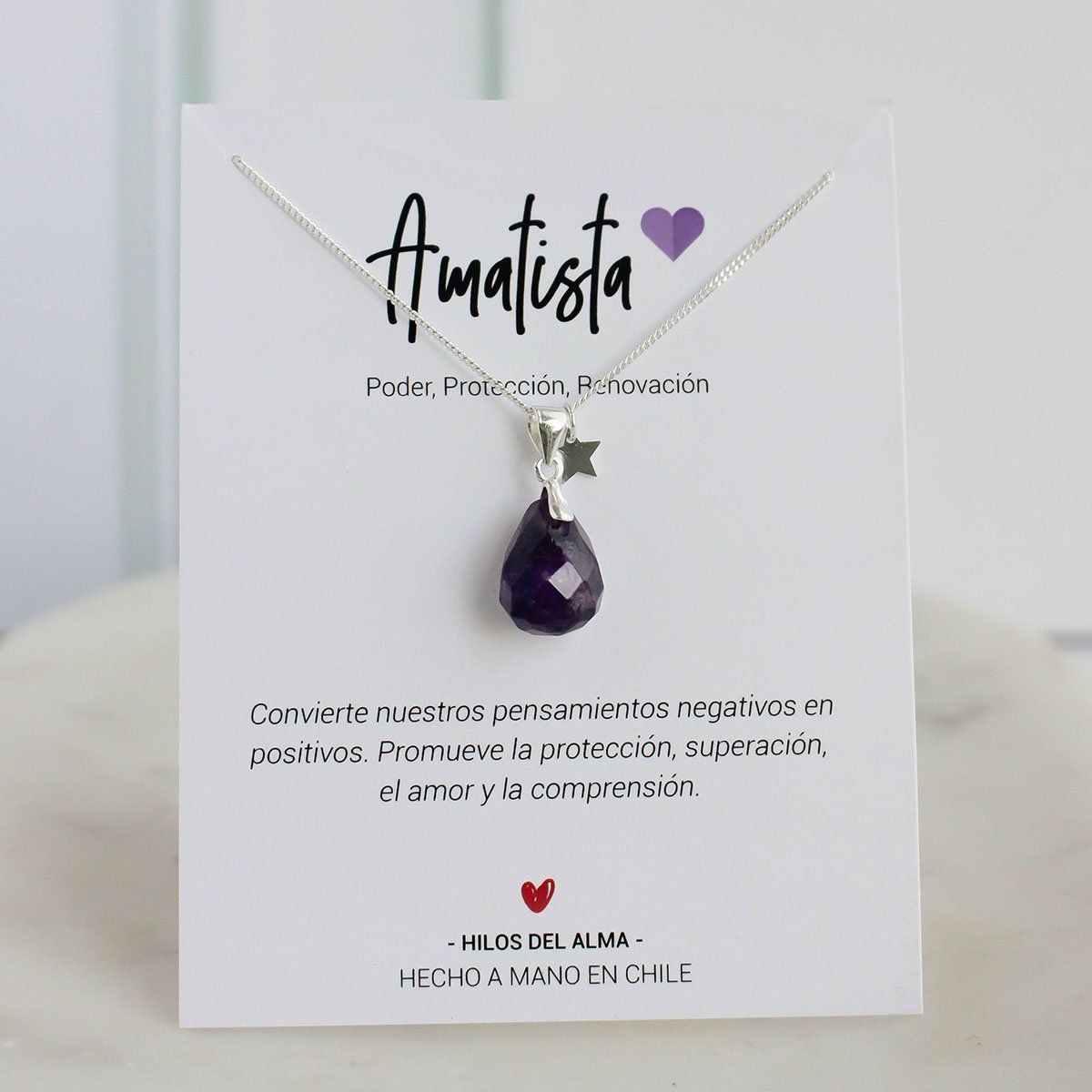 GENERICO - Collar de Plata 925 con piedra natural Amatista.