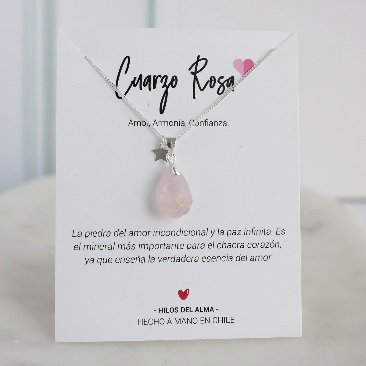 GENERICO - Collar de Plata 925  con piedra natural Cuarzo Rosa