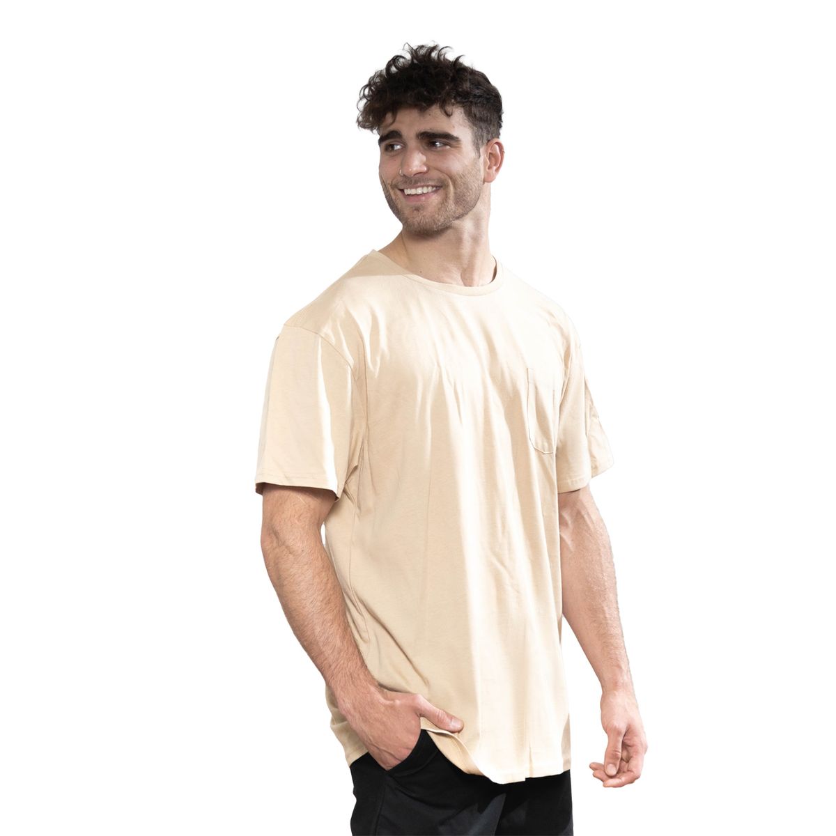 FALCONE - Polera Orgánica con Bolsillo Café Claro Hombre Falcone