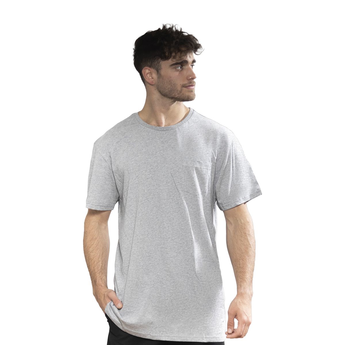 FALCONE - Polera Orgánica con Bolsillo Gris Melange Hombre Falcone