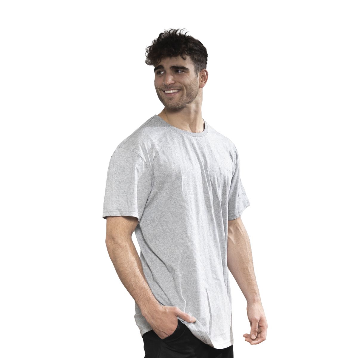 FALCONE - Polera Orgánica con Bolsillo Gris Melange Hombre Falcone