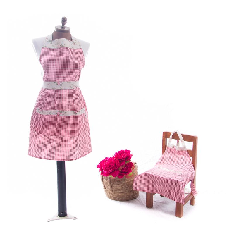 COCHO COCHO - Set Delantal Mamá e Hija Cocho Cocho Cuadrillé Rojo