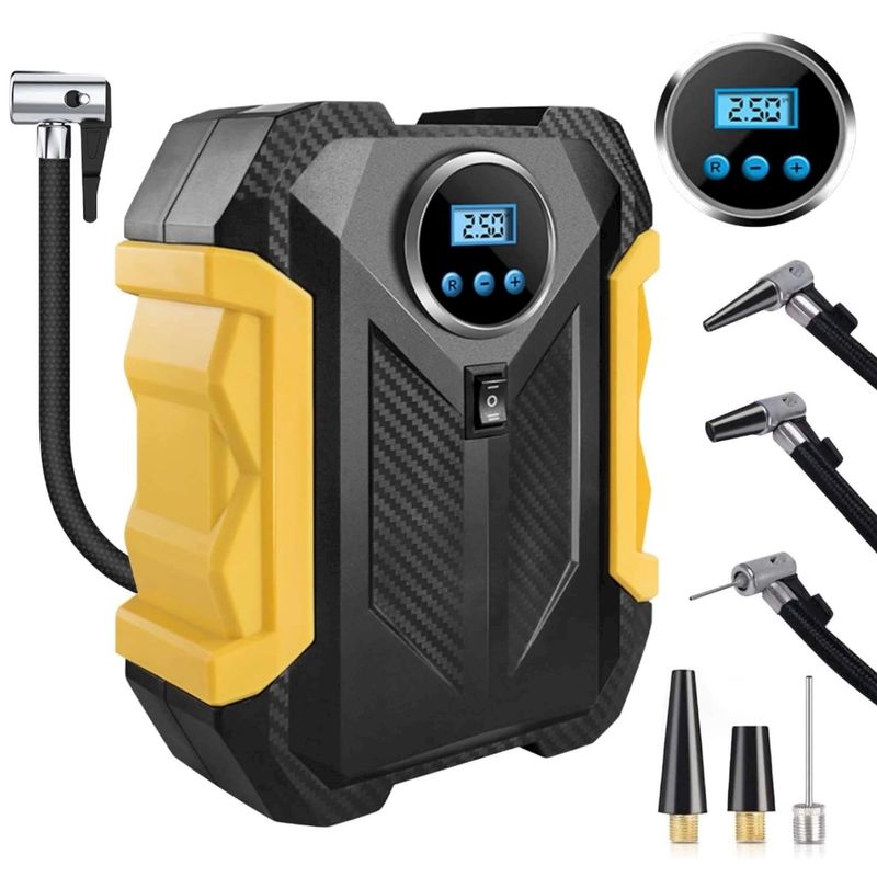 GENERICO - Compresor Aire Portatil Alta Potencia con Luz Led Pantalla Lcd