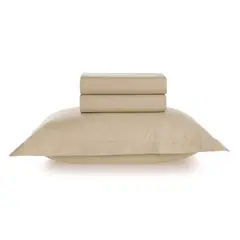 KARSTEN - Juego de sábanas Liss 1.5 plazas 180 hilos Beige