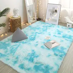 GENERICO - Alfombra Bajada De Cama Peluda 120cm X 160cm Celeste Jaspeado