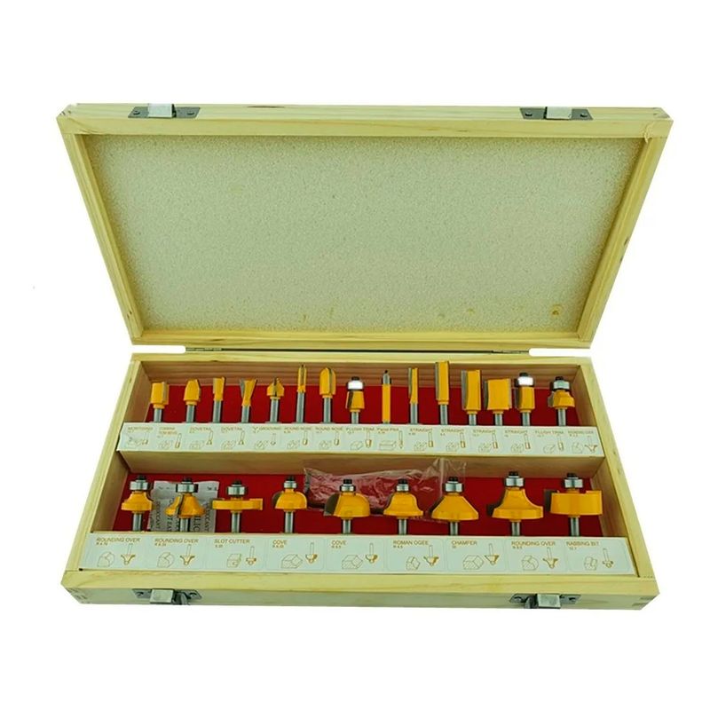 GENERICO - Kit Fresas 24 Pieza Madera 1/4 6.35mm Tupi Fresadora Toolmak