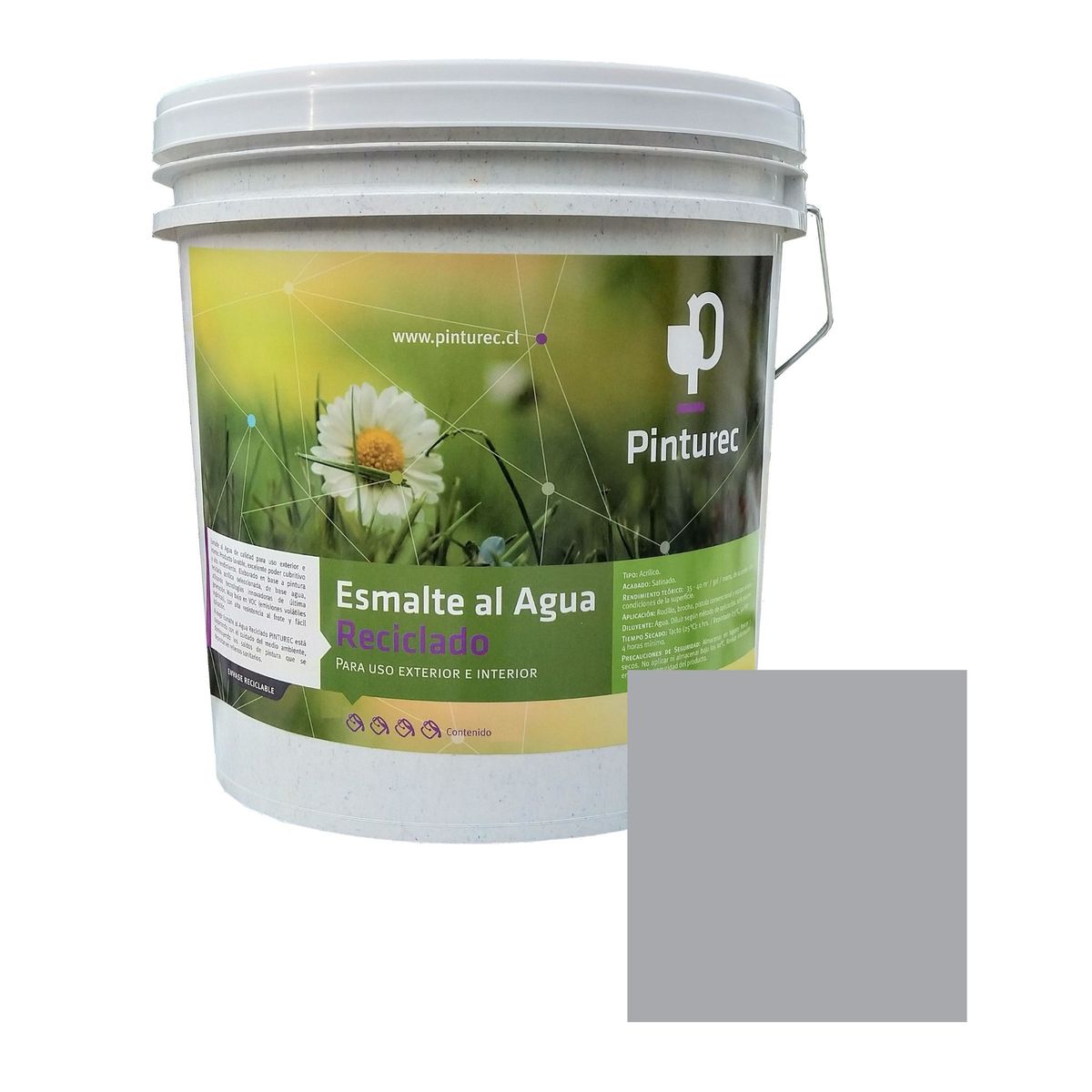 PINTUREC - Esmalte al Agua Pinturec Satinado Gris Pucara 4G
