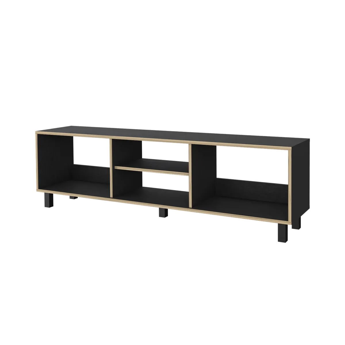 FMFURNITURE - Rack TV 70" Con 5 Repisas Negro 47.5x160x35 cm