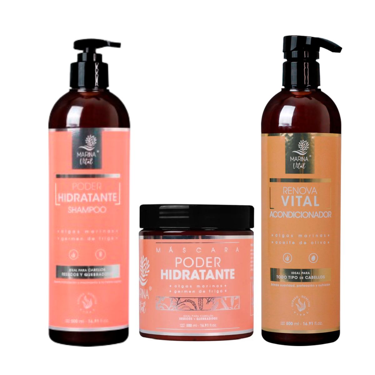 MARINA VITAL - Shampoo  Máscara  Acondicionador Poder Hidratante