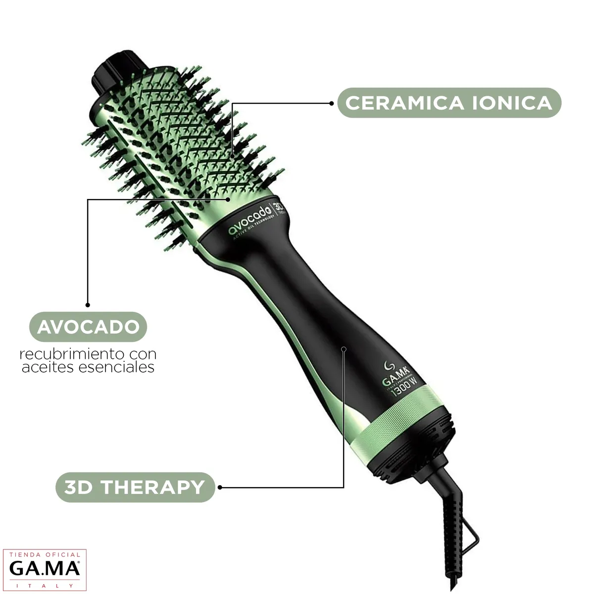 GAMA - Cepillo Secador Modelador 3DMY Gama Stylish Avocado Voluminizador