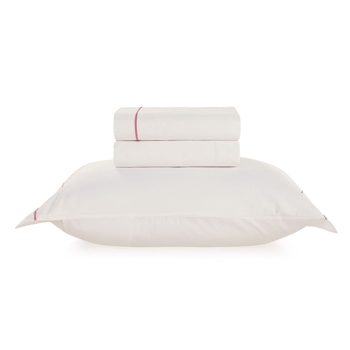 KARSTEN - Juego de sábanas Karsten Royale 1.5 plazas 180 hilos Blanco/Rosa