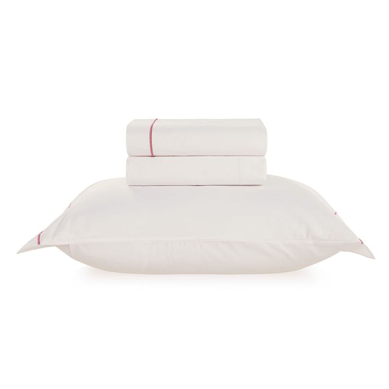 KARSTEN - Juego de sábanas Karsten Royale 1.5 plazas 180 hilos Blanco/Rosa